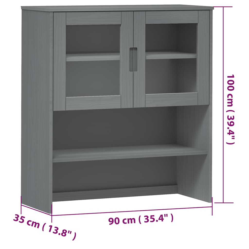 vidaXL Nadstawka MOLDE, szara, 90x35x100 cm, lite drewno sosnowe