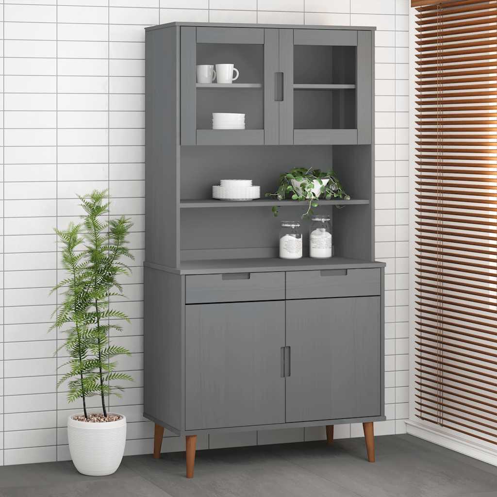 vidaXL Nadstawka MOLDE, szara, 90x35x100 cm, lite drewno sosnowe