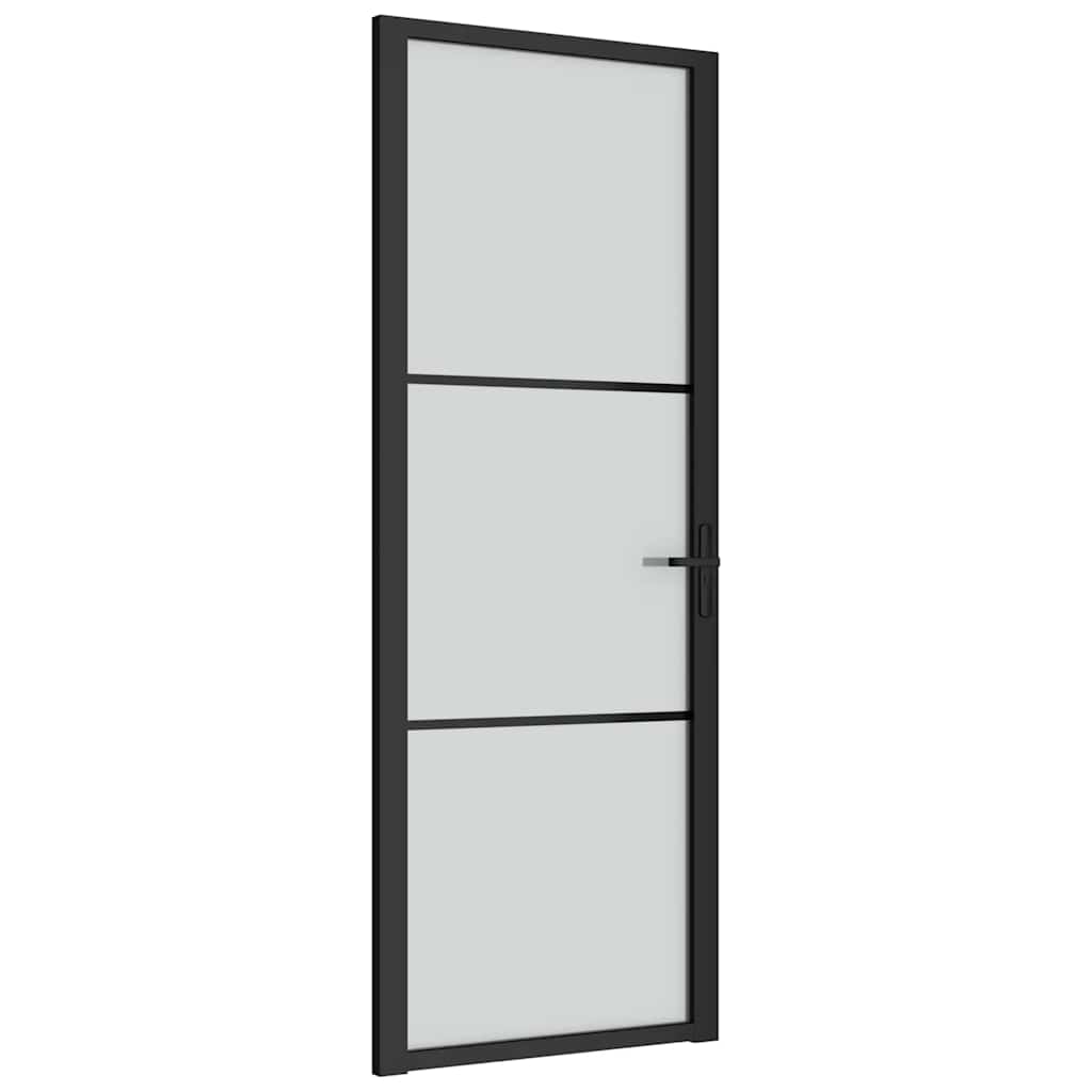 vidaXL Drzwi wewnętrzne, 76x201,5 cm, czarne, matowe szkło i aluminium