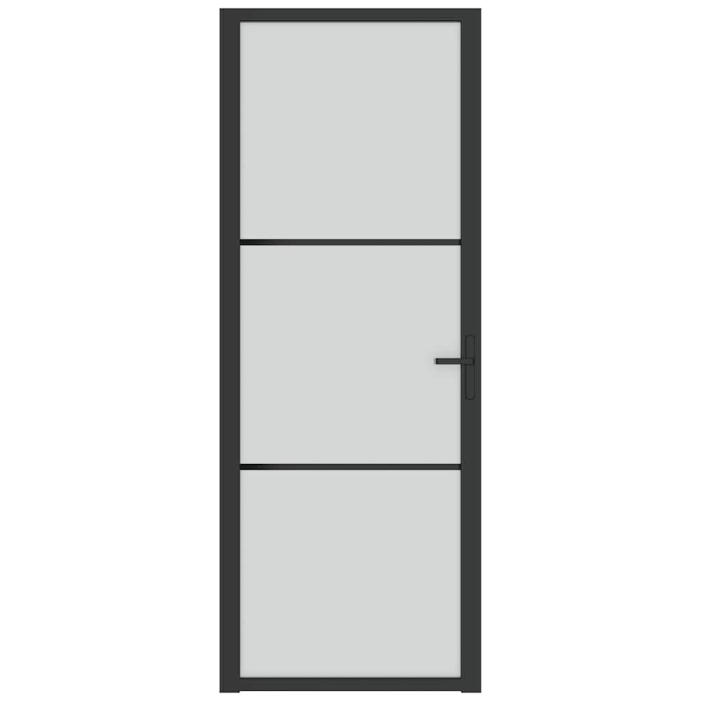 vidaXL Drzwi wewnętrzne, 76x201,5 cm, czarne, matowe szkło i aluminium