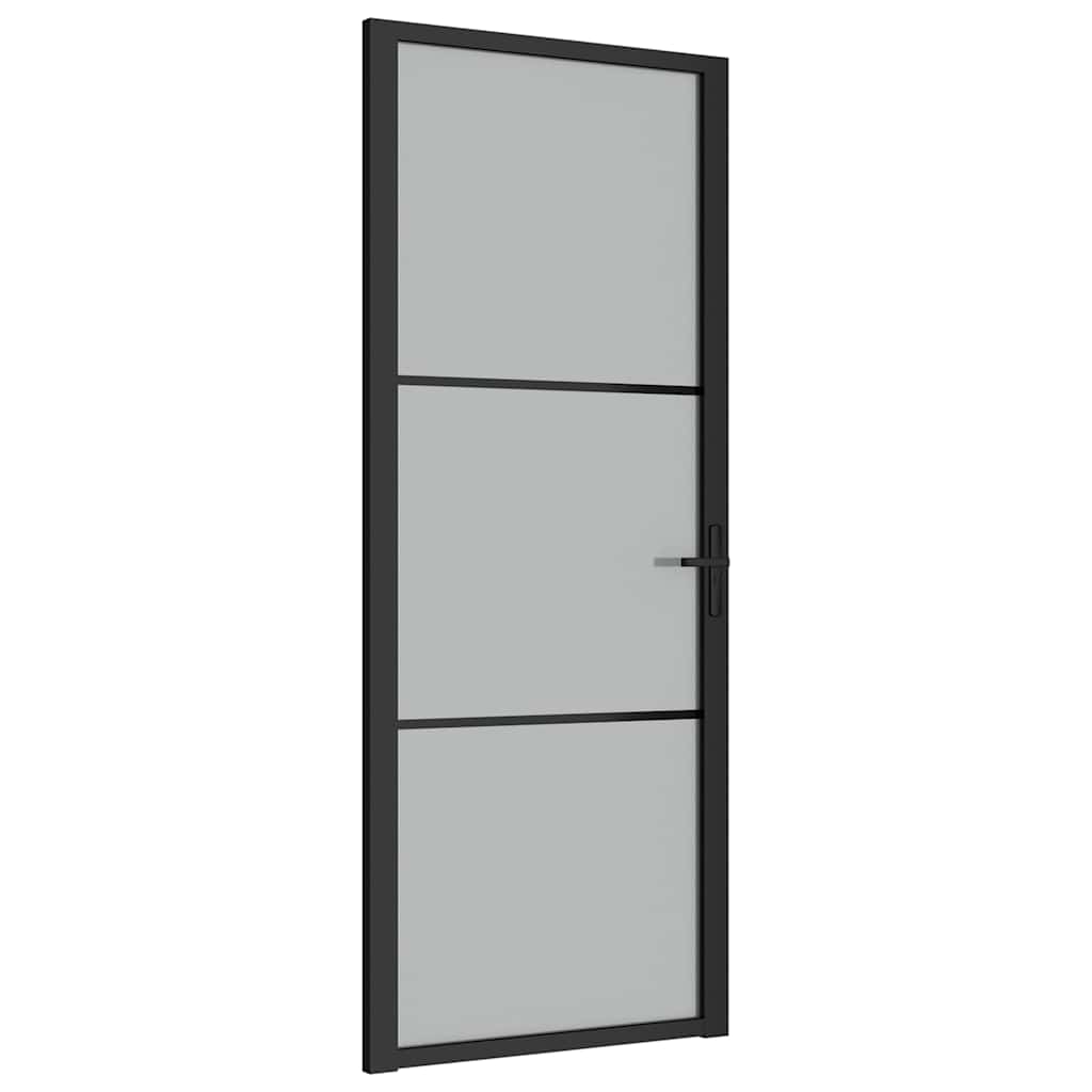 vidaXL Drzwi wewnętrzne, 83x201,5 cm, czarne, matowe szkło i aluminium
