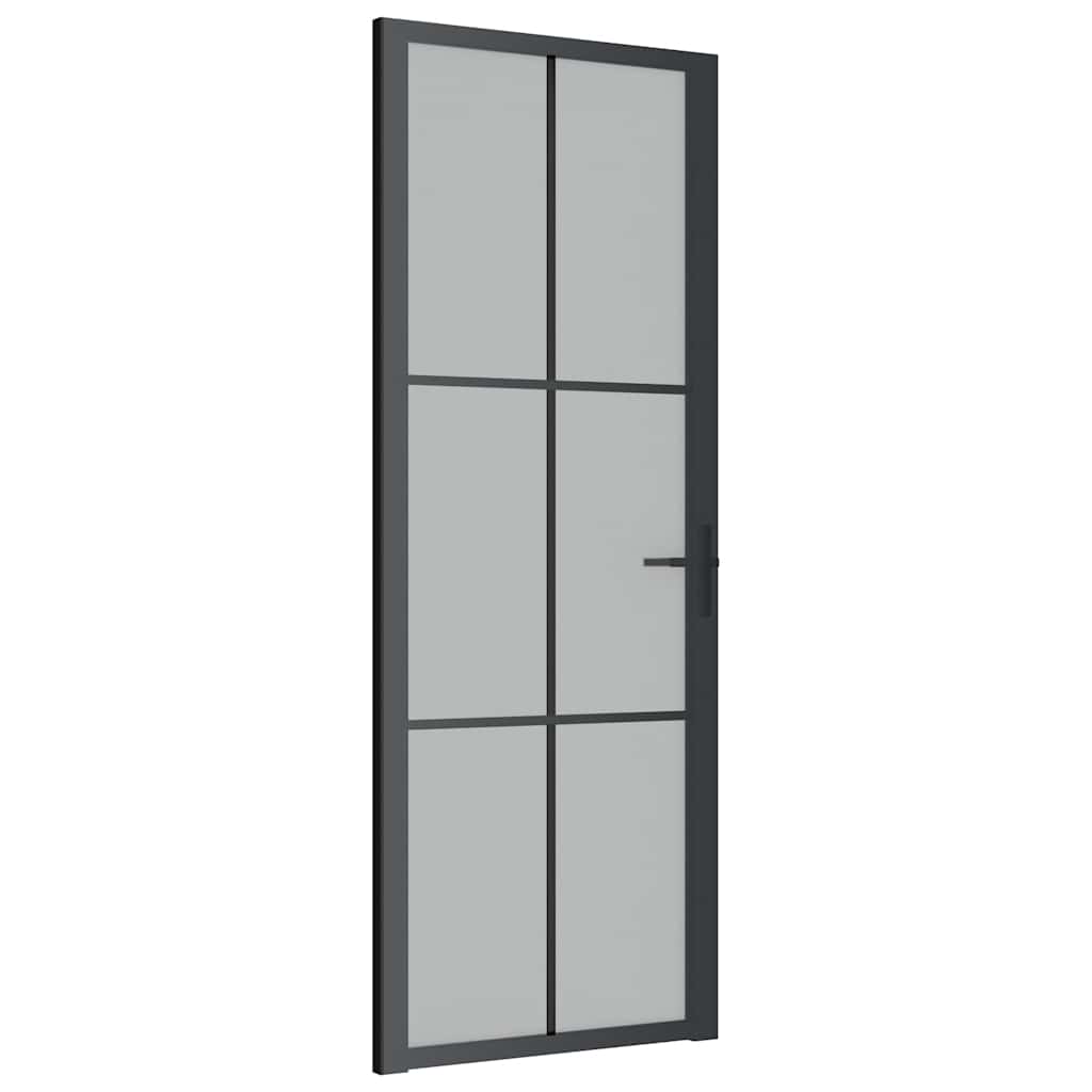 vidaXL Drzwi wewnętrzne, 76x201,5 cm, czarne, matowe szkło i aluminium