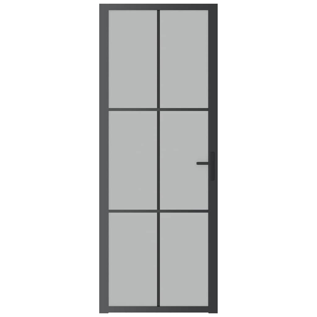 vidaXL Drzwi wewnętrzne, 76x201,5 cm, czarne, matowe szkło i aluminium