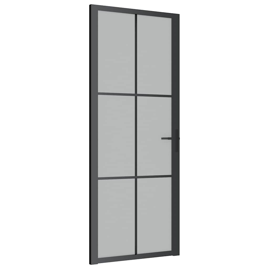 vidaXL Drzwi wewnętrzne, 83x201,5 cm, czarne, matowe szkło i aluminium