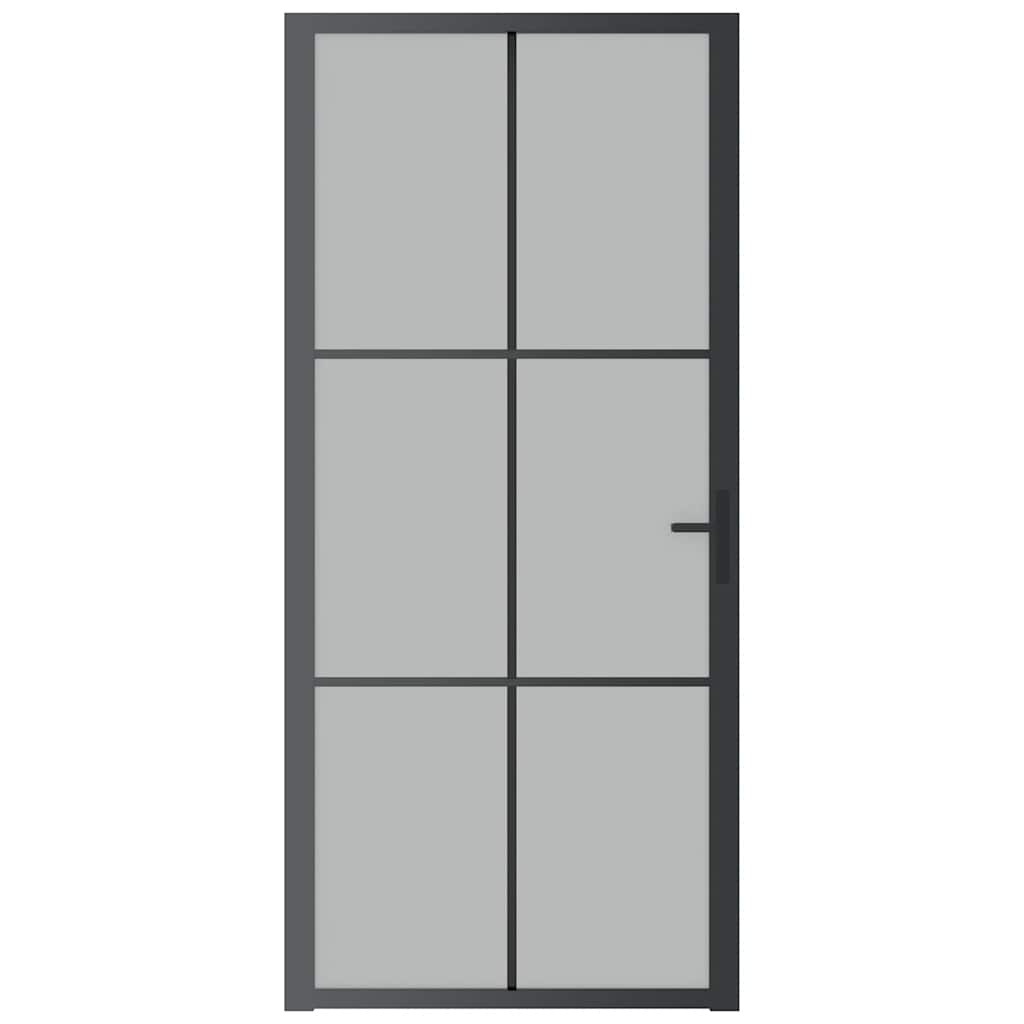 vidaXL Drzwi wewnętrzne, 93x201,5 cm, czarne, matowe szkło i aluminium