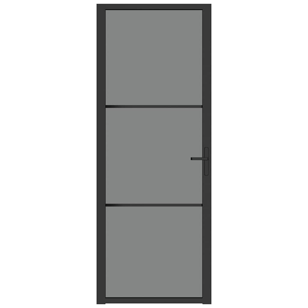 vidaXL Drzwi wewnętrzne, 76x201,5 cm, czarne, szkło ESG i aluminium