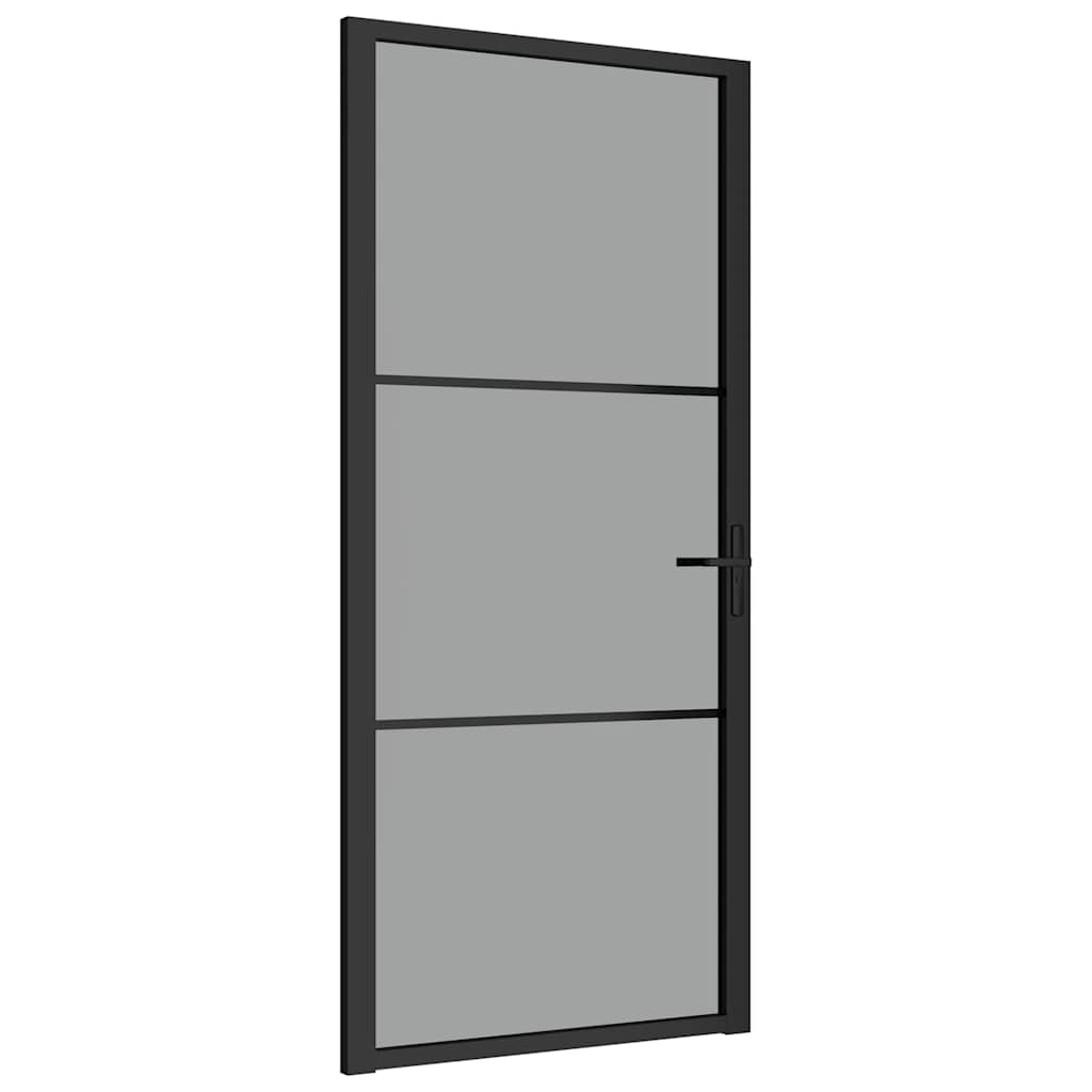 vidaXL Drzwi wewnętrzne, 93x201,5 cm, czarne, szkło ESG i aluminium