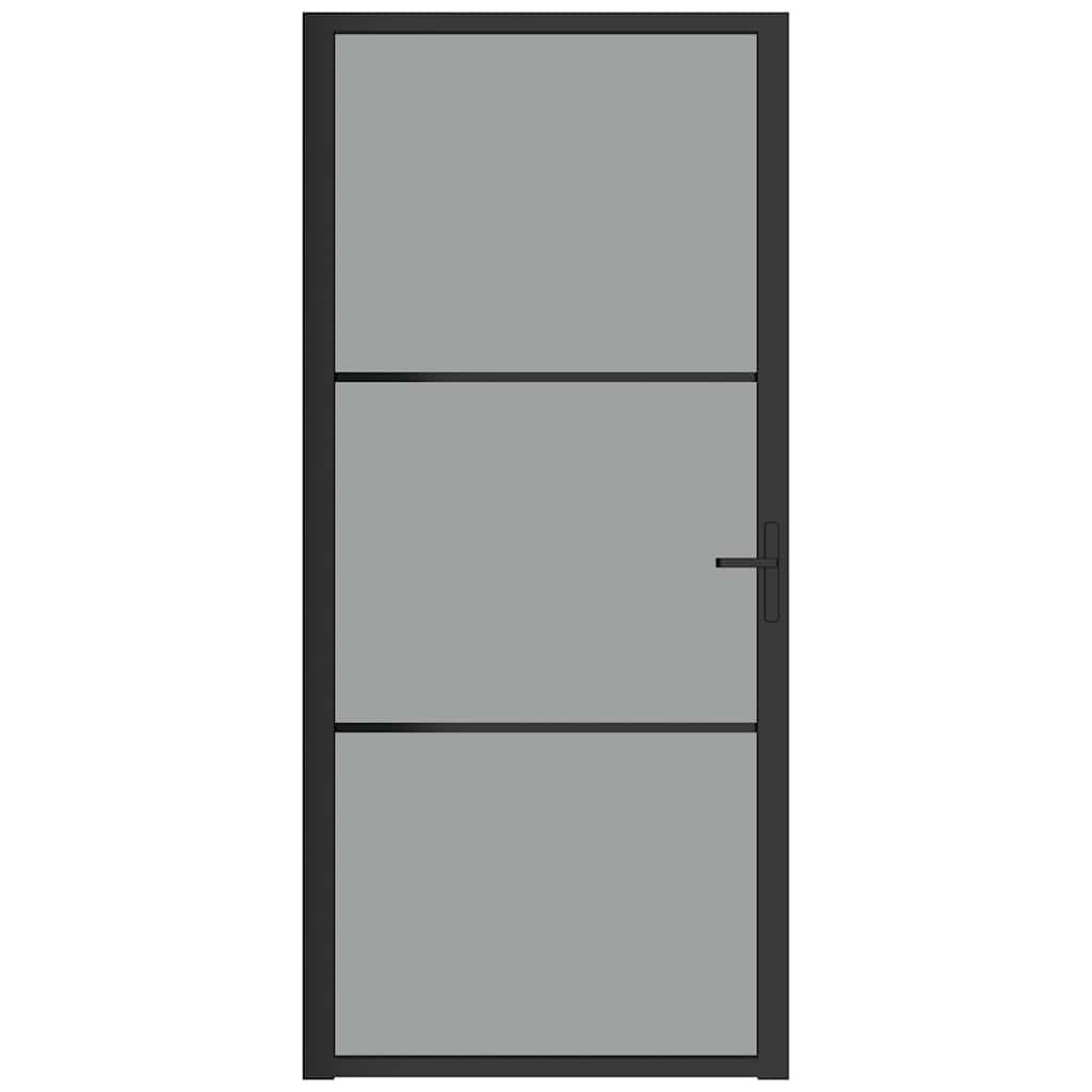vidaXL Drzwi wewnętrzne, 93x201,5 cm, czarne, szkło ESG i aluminium