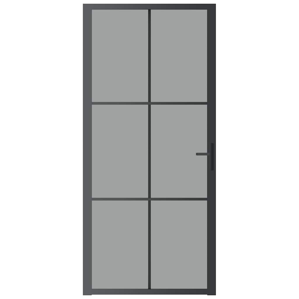 vidaXL Drzwi wewnętrzne, 93x201,5 cm, czarne, szkło ESG i aluminium