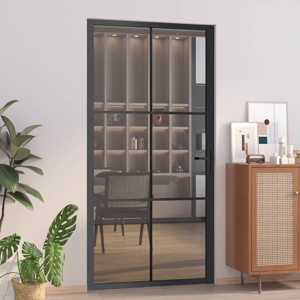vidaXL Drzwi wewnętrzne, 102,5x201,5 cm, czarne, szkło ESG i aluminium