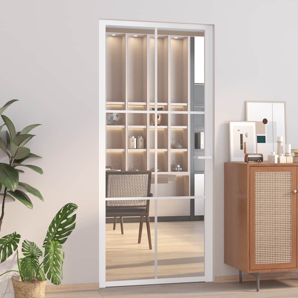 vidaXL Drzwi wewnętrzne, 93x201,5 cm, białe, szkło ESG i aluminium