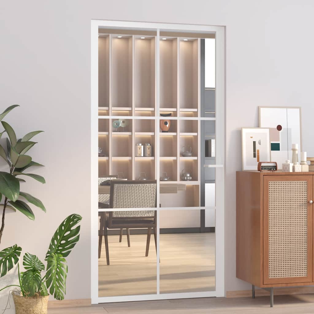vidaXL Drzwi wewnętrzne, 102,5x201,5 cm, białe, szkło ESG i aluminium