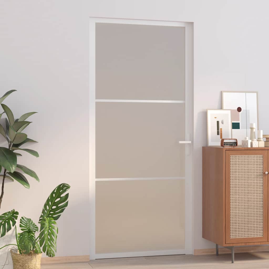 vidaXL Drzwi wewnętrzne, 93x201,5 cm, białe, matowe szkło i aluminium