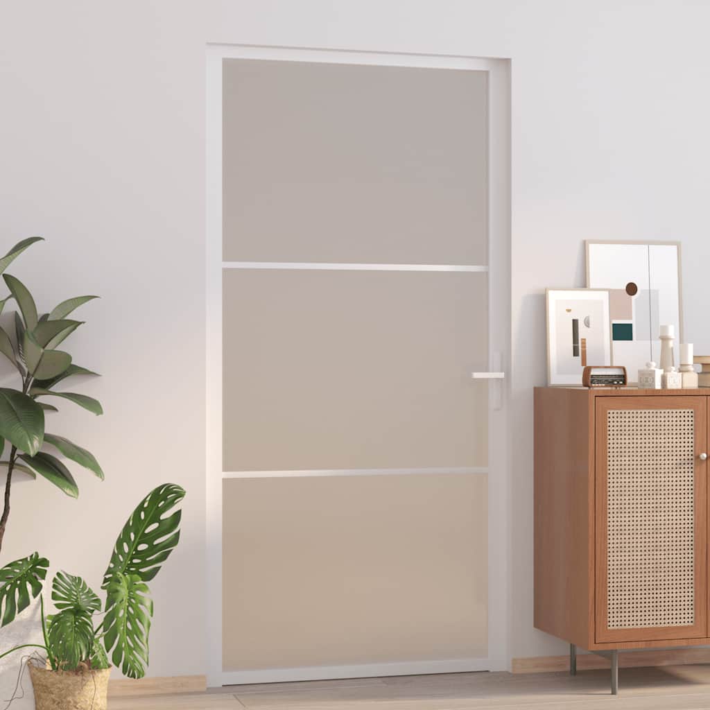 vidaXL Drzwi wewnętrzne, 102,5x201,5 cm, białe, szkło mat i aluminium