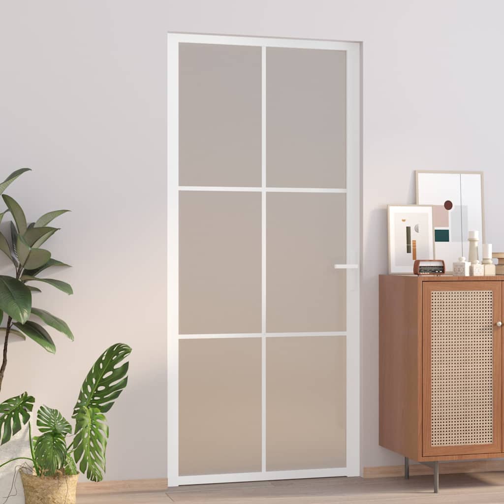 vidaXL Drzwi wewnętrzne, 93x201,5 cm, białe, matowe szkło i aluminium