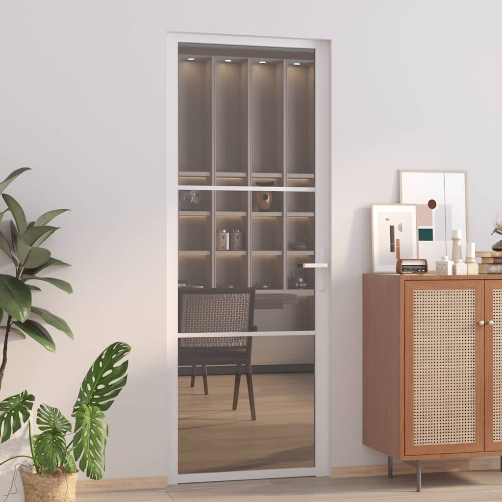 vidaXL Drzwi wewnętrzne, 76x201,5 cm, białe, szkło ESG i aluminium