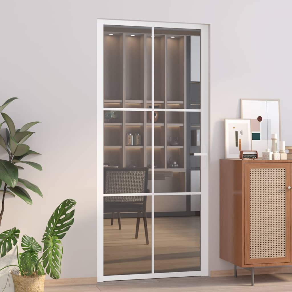 vidaXL Drzwi wewnętrzne, 93x201,5 cm, białe, szkło ESG i aluminium