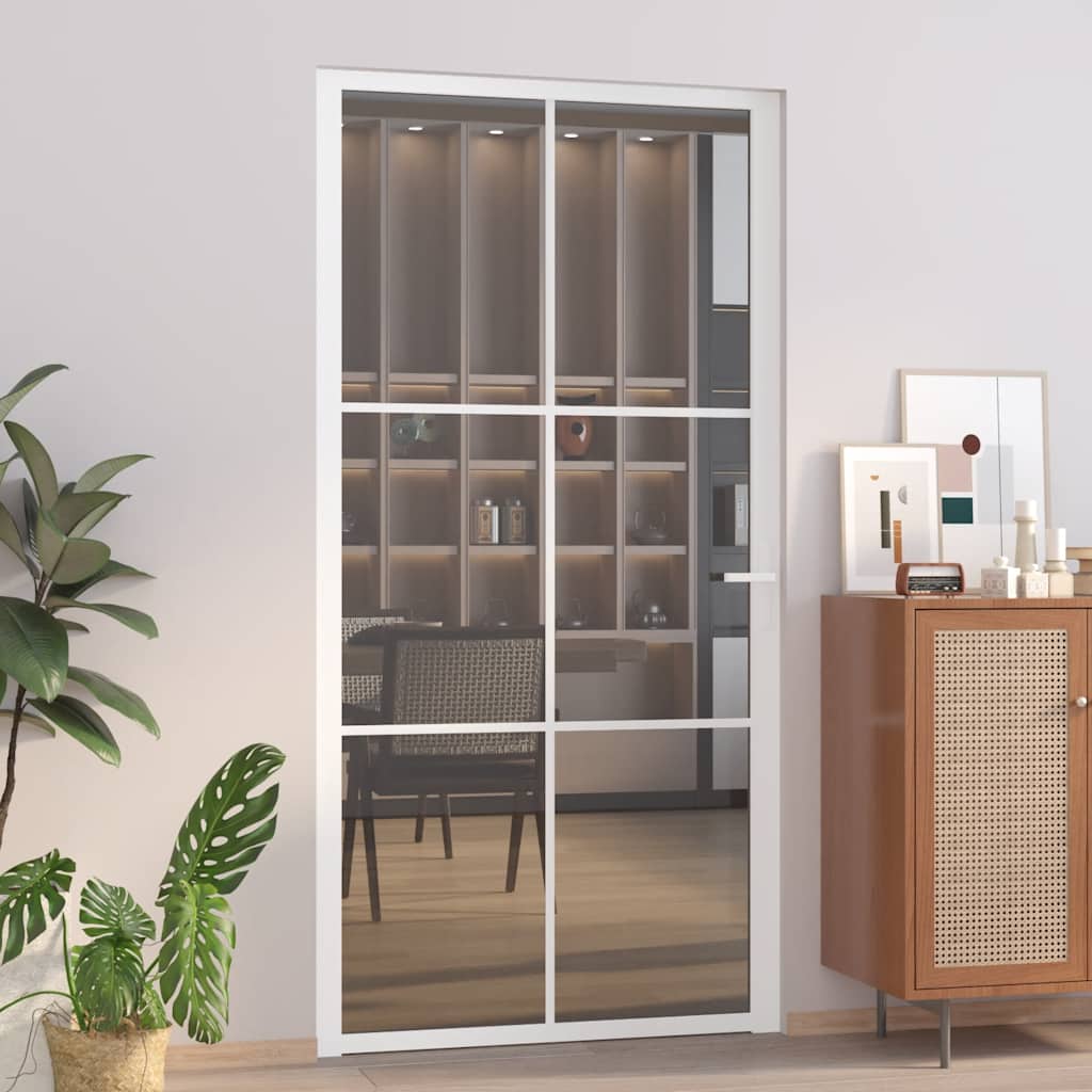 vidaXL Drzwi wewnętrzne, 102,5x201,5 cm, białe, szkło ESG i aluminium