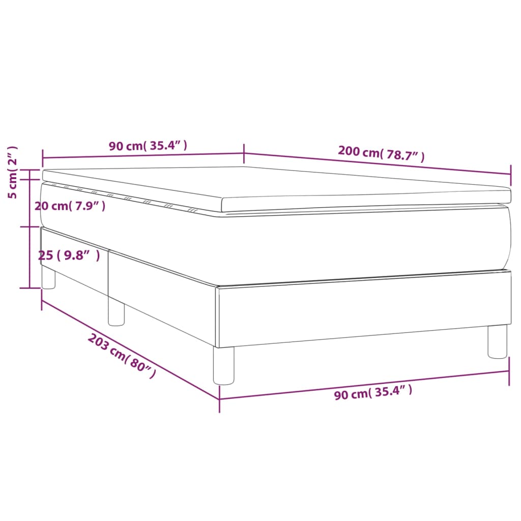 vidaXL Łóżko kontynentalne z materacem, ciemnoszara tkanina 90x200 cm
