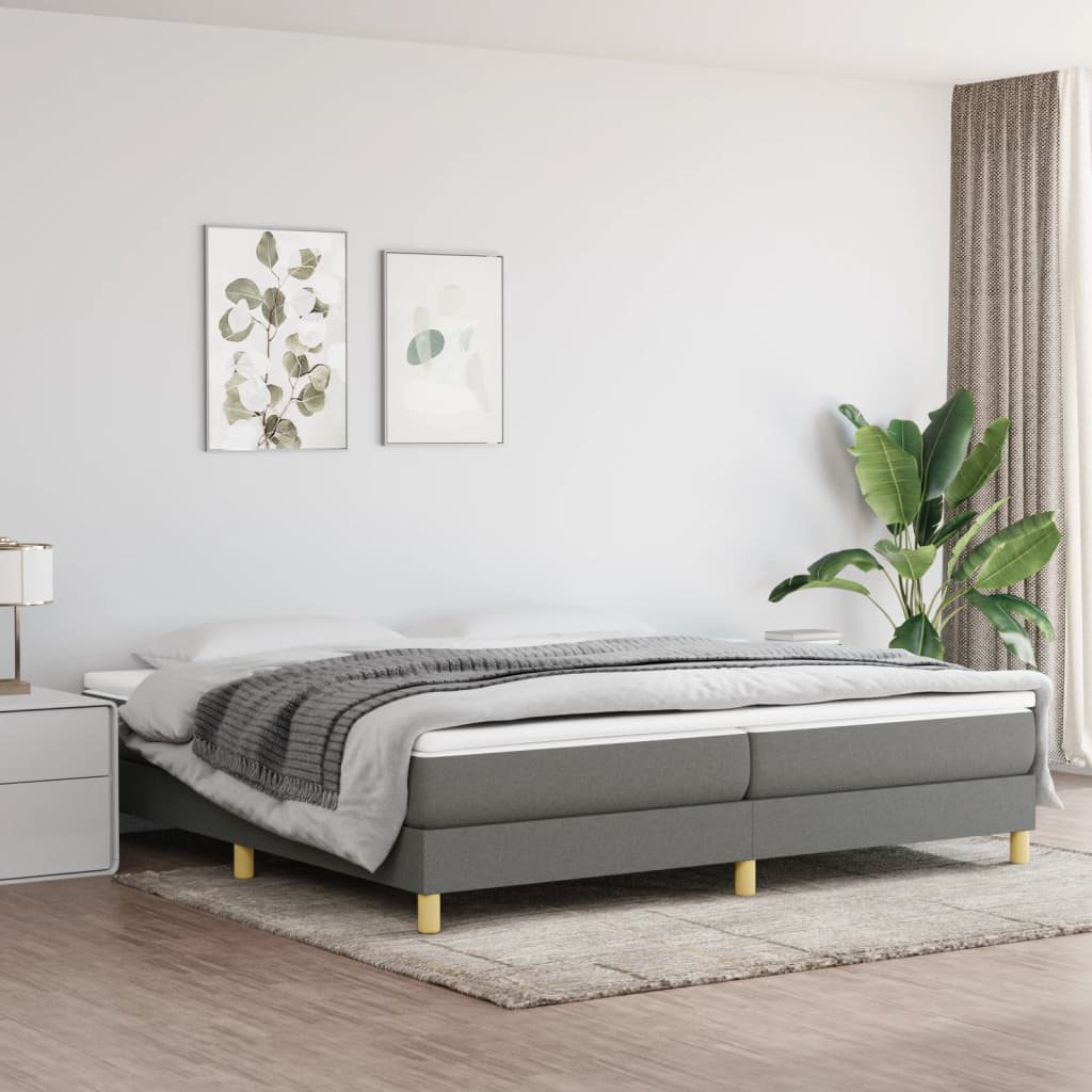 vidaXL Łóżko kontynentalne z materacem, ciemnoszara tkanina 200x200 cm