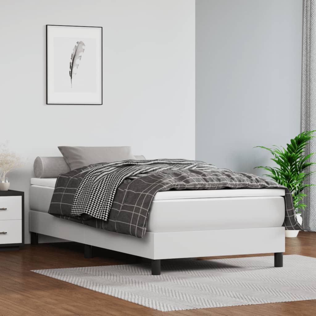 vidaXL Łóżko kontynentalne z materacem, białe, ekoskóra 80x200 cm