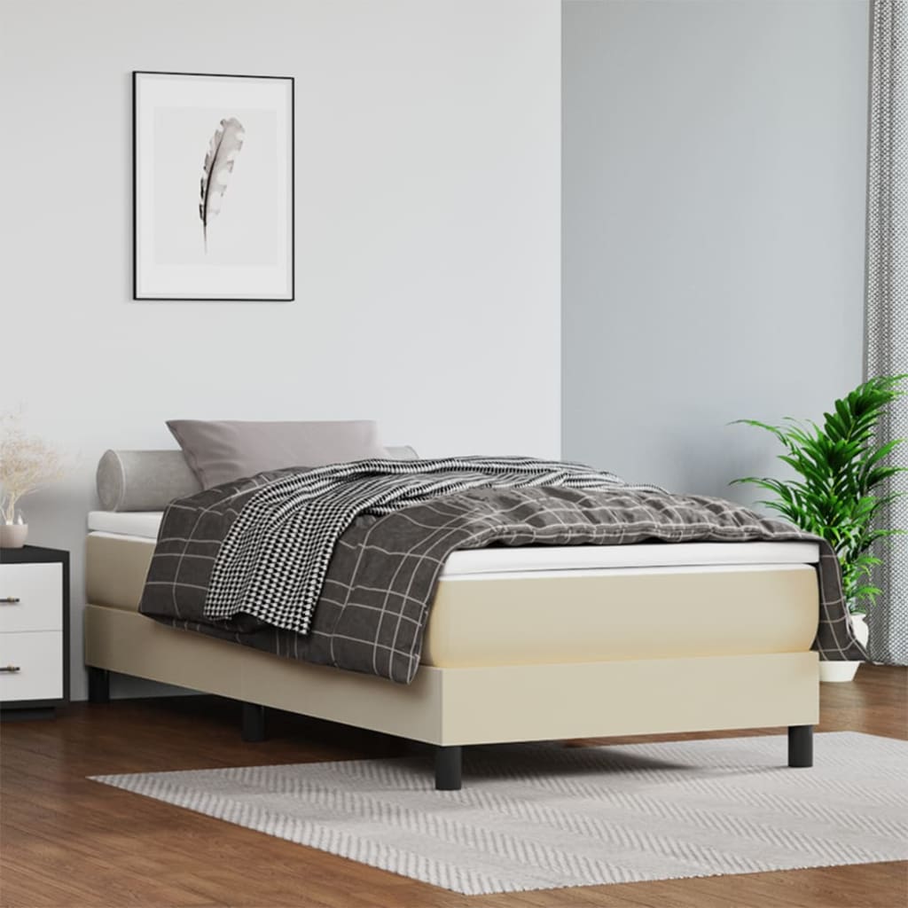 vidaXL Łóżko kontynentalne z materacem, kremowe, ekoskóra 90x200 cm