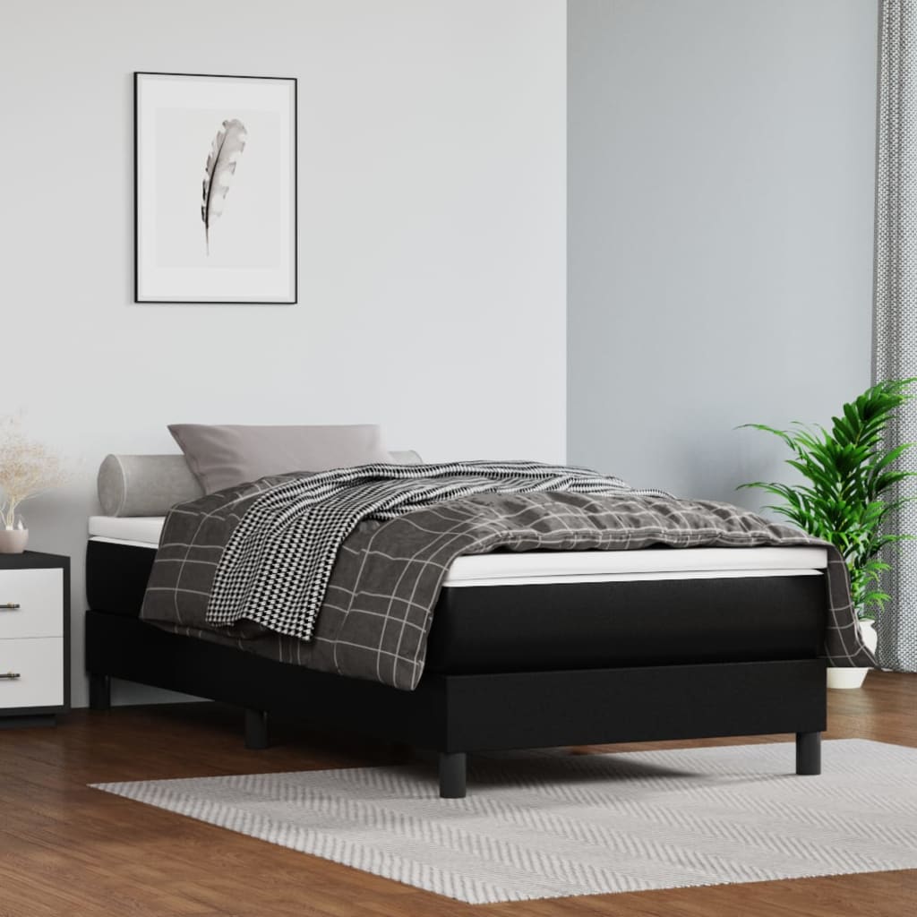 vidaXL Łóżko kontynentalne z materacem, czarne, ekoskóra 100x200 cm