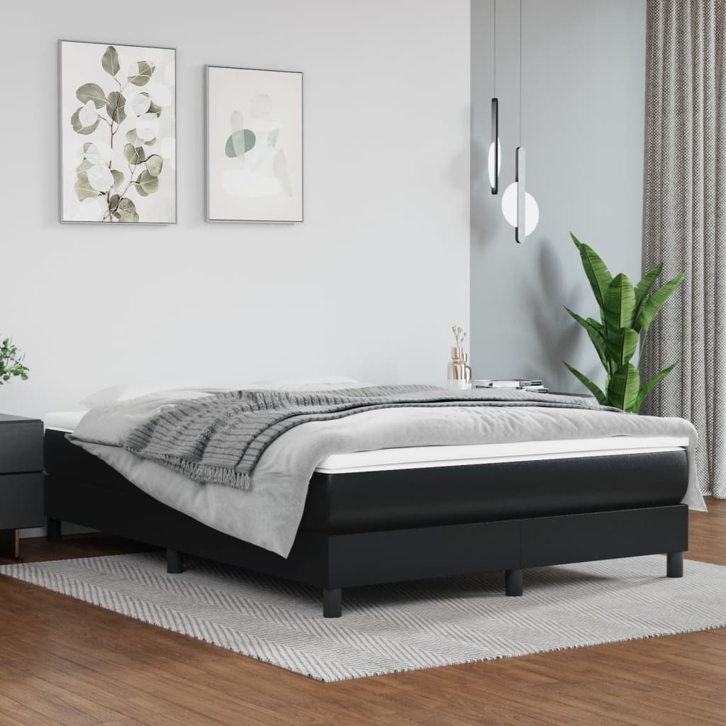 vidaXL Łóżko kontynentalne z materacem, czarne, ekoskóra 140x190 cm