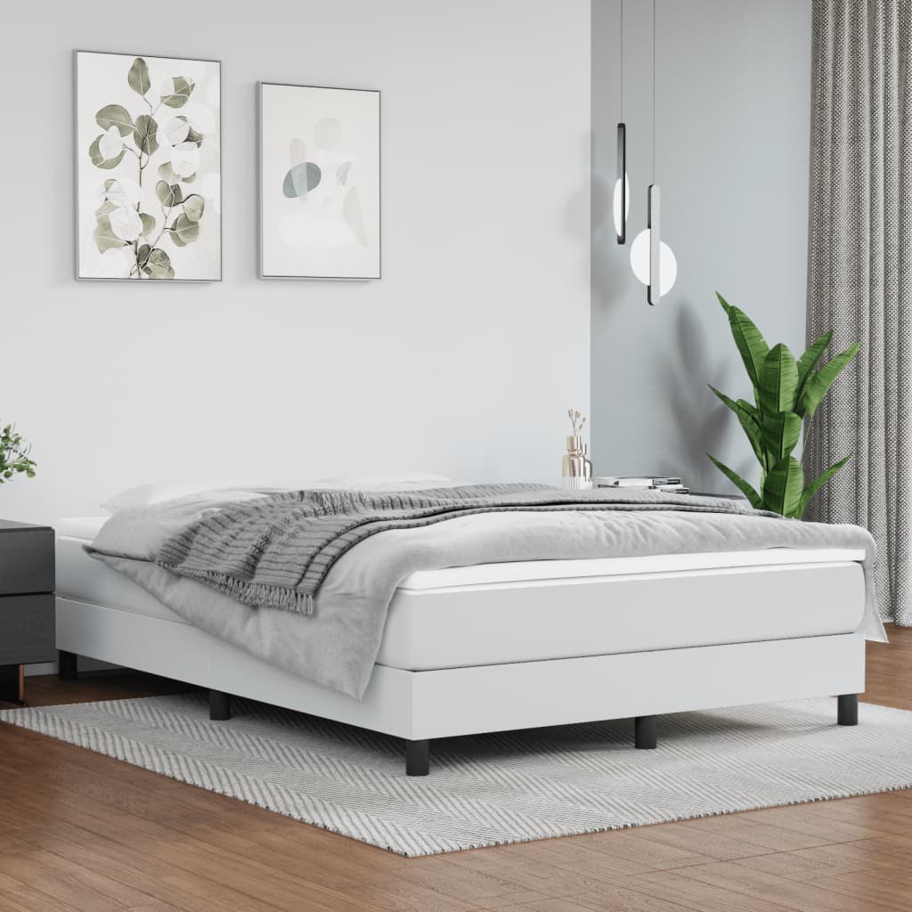 vidaXL Łóżko kontynentalne z materacem, białe, ekoskóra 140x190 cm