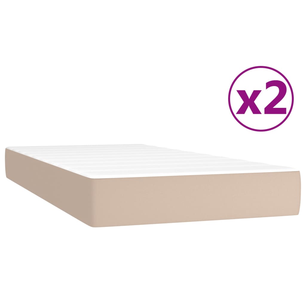 vidaXL Łóżko kontynentalne z materacem, cappuccino ekoskóra 200x200 cm