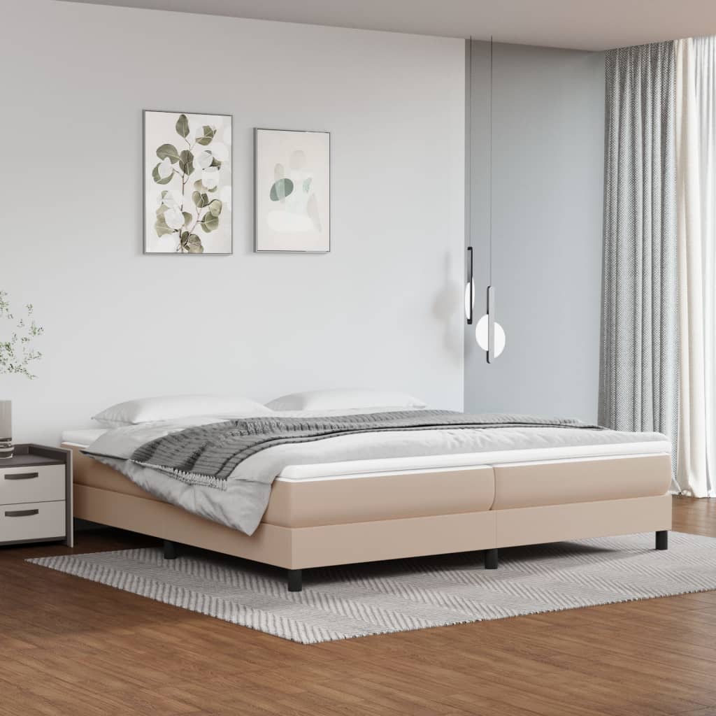 vidaXL Łóżko kontynentalne z materacem, cappuccino ekoskóra 200x200 cm