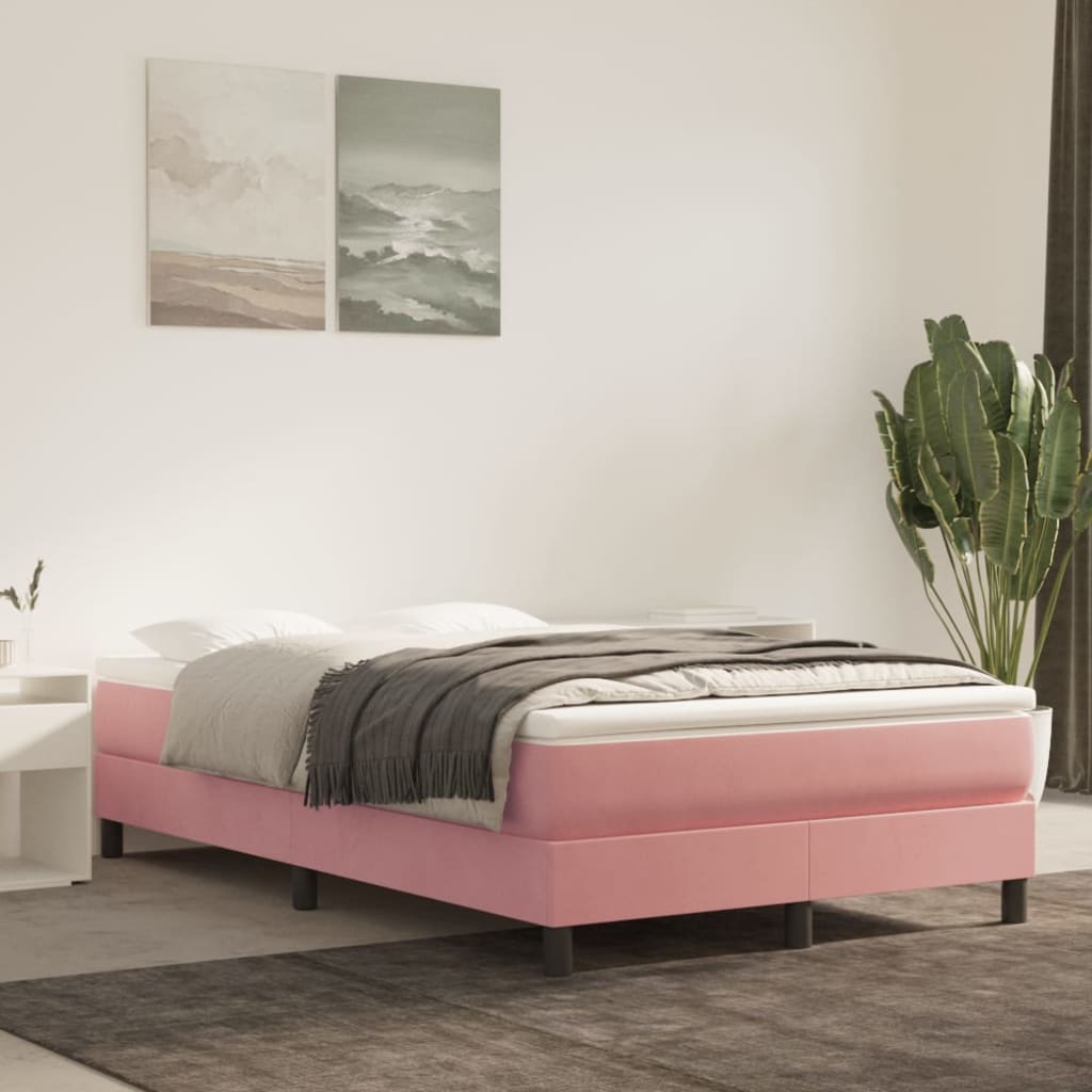 vidaXL Łóżko kontynentalne z materacem, różowe, 120x200 cm, aksamit