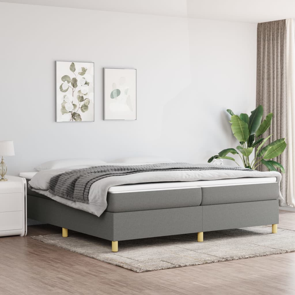 vidaXL Łóżko kontynentalne z materacem, ciemnoszara tkanina 200x200 cm