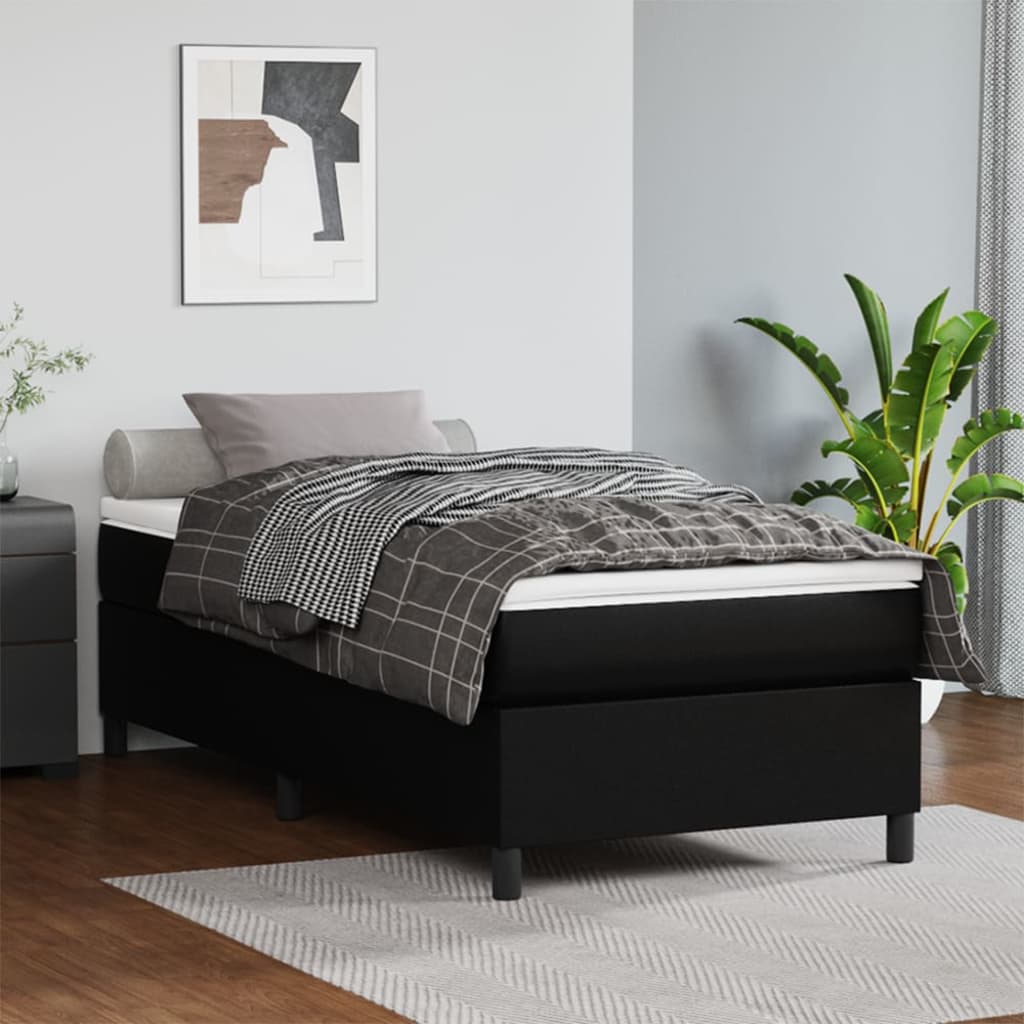 vidaXL Łóżko kontynentalne z materacem, czarne, ekoskóra 90x200 cm