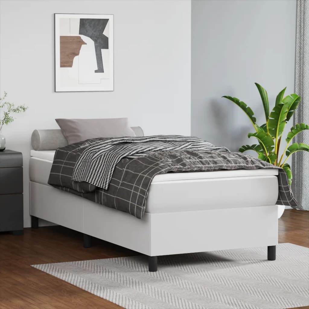 vidaXL Łóżko kontynentalne z materacem, białe, ekoskóra 90x200 cm