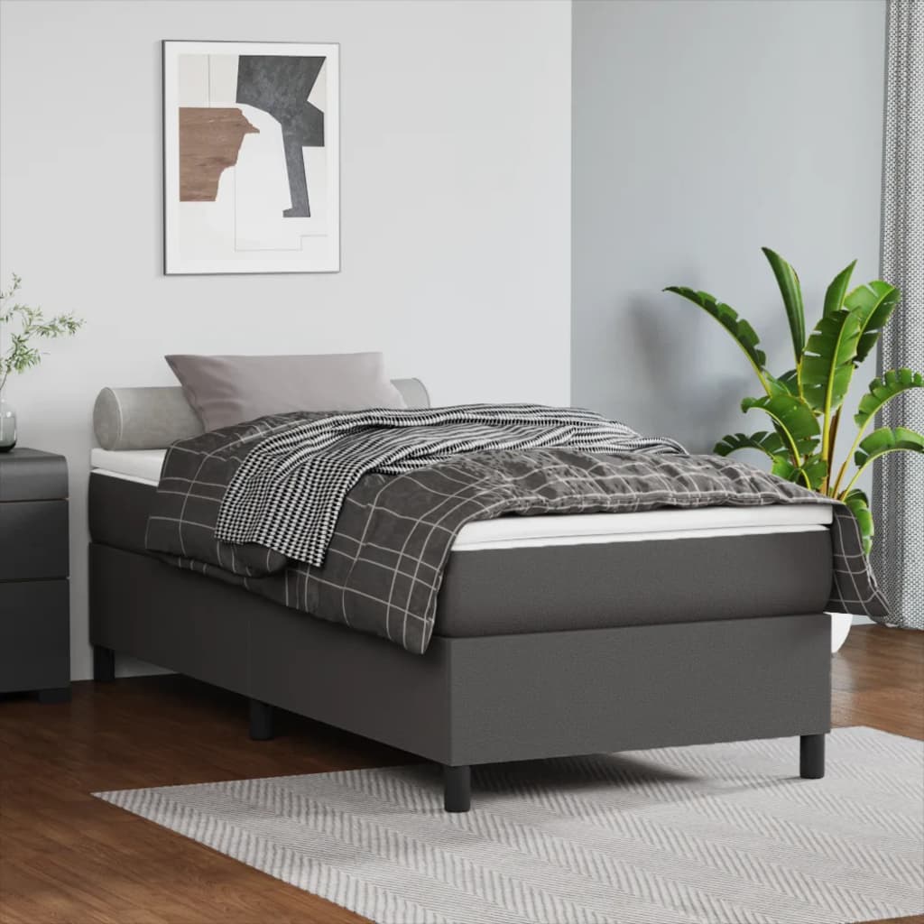vidaXL Łóżko kontynentalne z materacem, szare, ekoskóra 90x200 cm