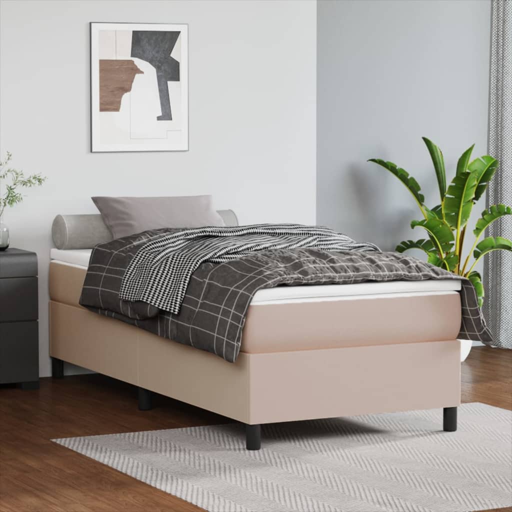 vidaXL Łóżko kontynentalne z materacem, cappuccino, ekoskóra 90x200 cm