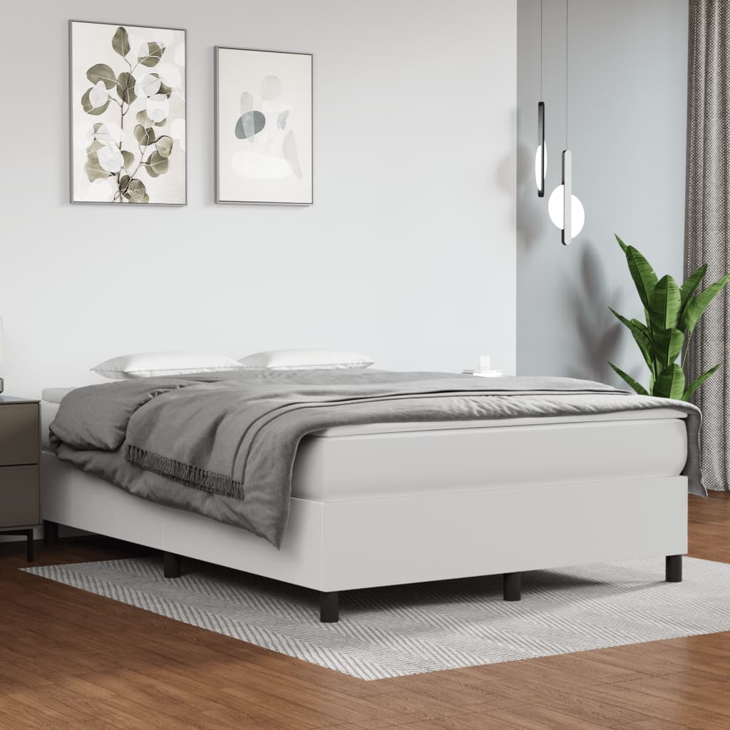 vidaXL Łóżko kontynentalne z materacem, białe, ekoskóra 140x190 cm