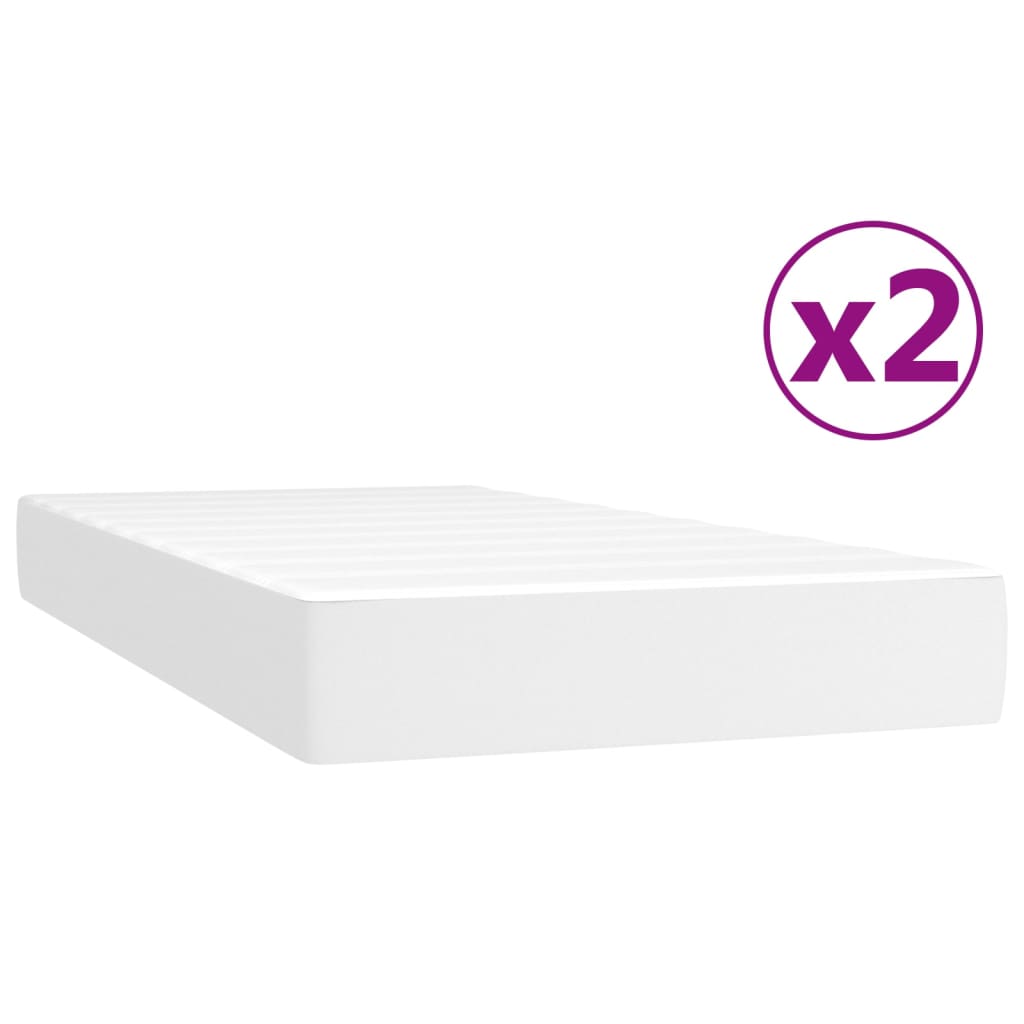 vidaXL Łóżko kontynentalne z materacem, białe, ekoskóra 200x200 cm