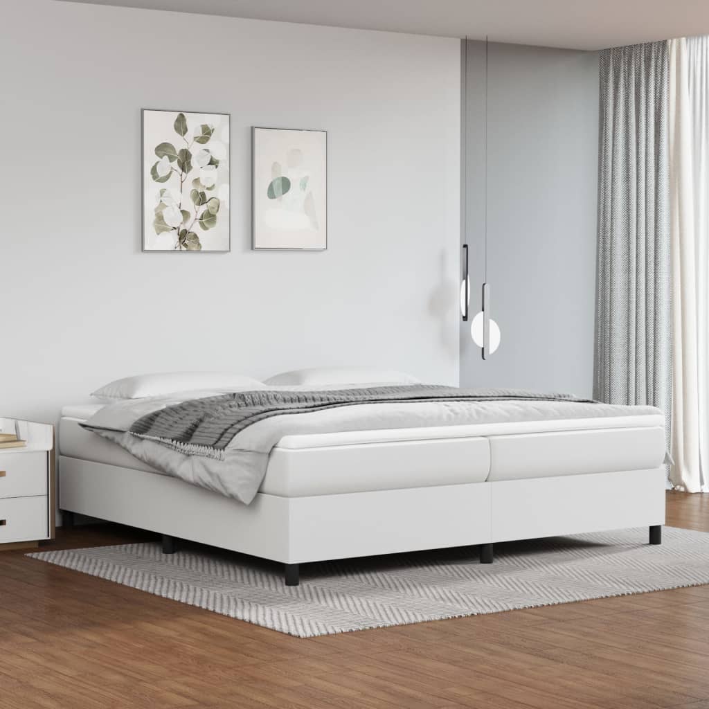 vidaXL Łóżko kontynentalne z materacem, białe, ekoskóra 200x200 cm