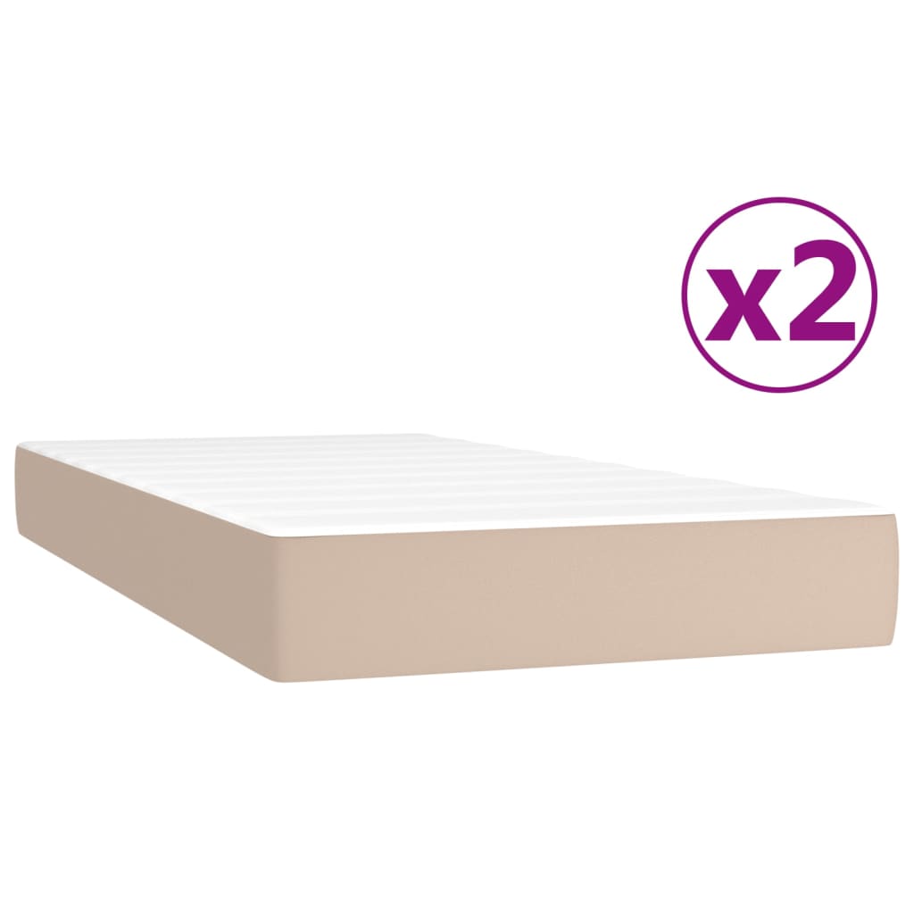 vidaXL Łóżko kontynentalne z materacem, cappuccino ekoskóra 200x200 cm