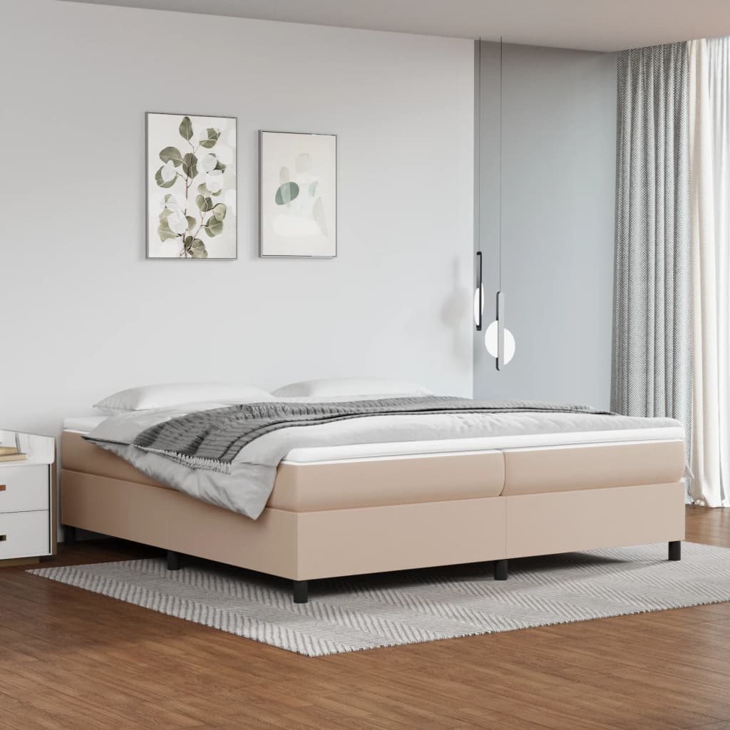 vidaXL Łóżko kontynentalne z materacem, cappuccino ekoskóra 200x200 cm