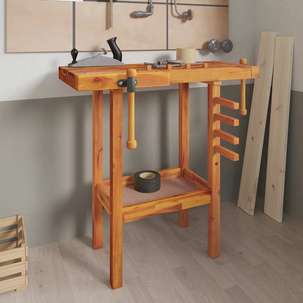 vidaXL Stolik roboczy z i imadłami, 92x48x83 cm, drewno akacjowe