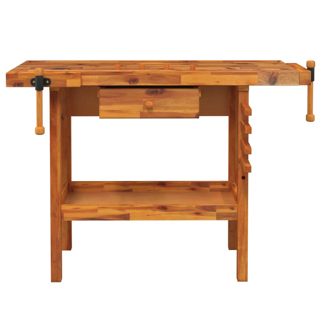 vidaXL Stół warsztatowy z szufladą i imadłem 124x52x83 cm, lite drewno akacjowe