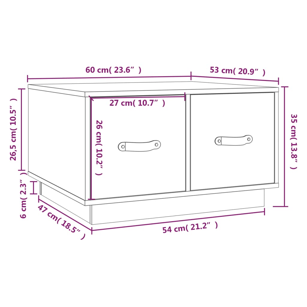 vidaXL Stolik kawowy, szary, 60x53x35 cm, lite drewno sosnowe