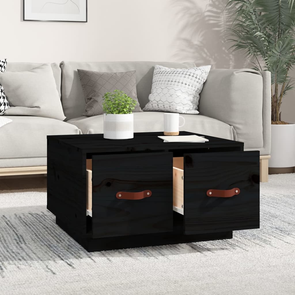 vidaXL Stolik kawowy, czarny, 60x53x35 cm, lite drewno sosnowe