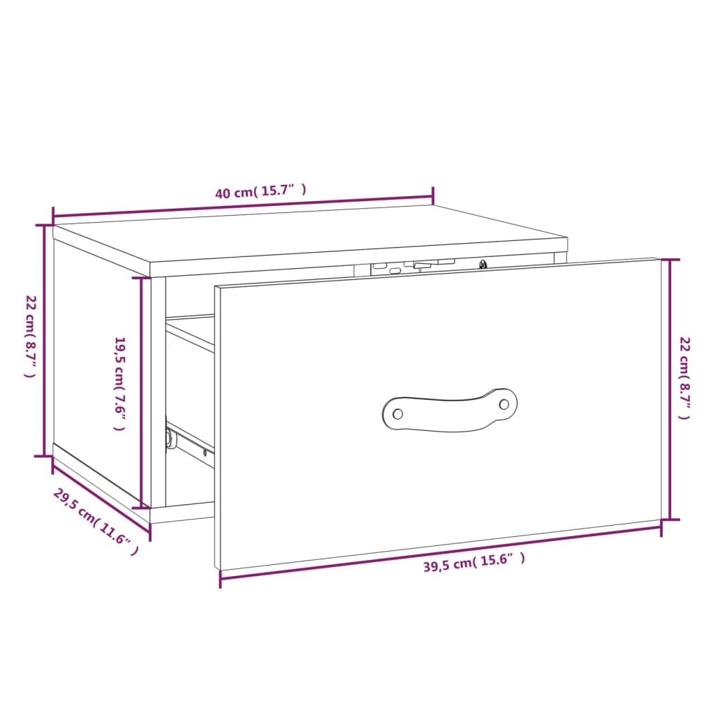 vidaXL Szafka nocna, wisząca, 40x29,5x22 cm, miodowy brąz