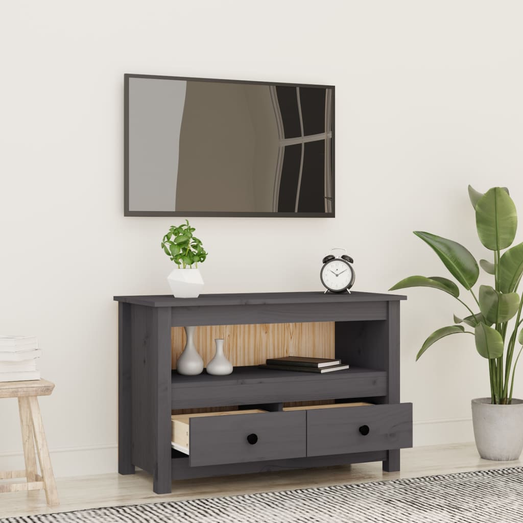 vidaXL Szafka pod telewizor, szara, 79x35x52 cm, lite drewno sosnowe