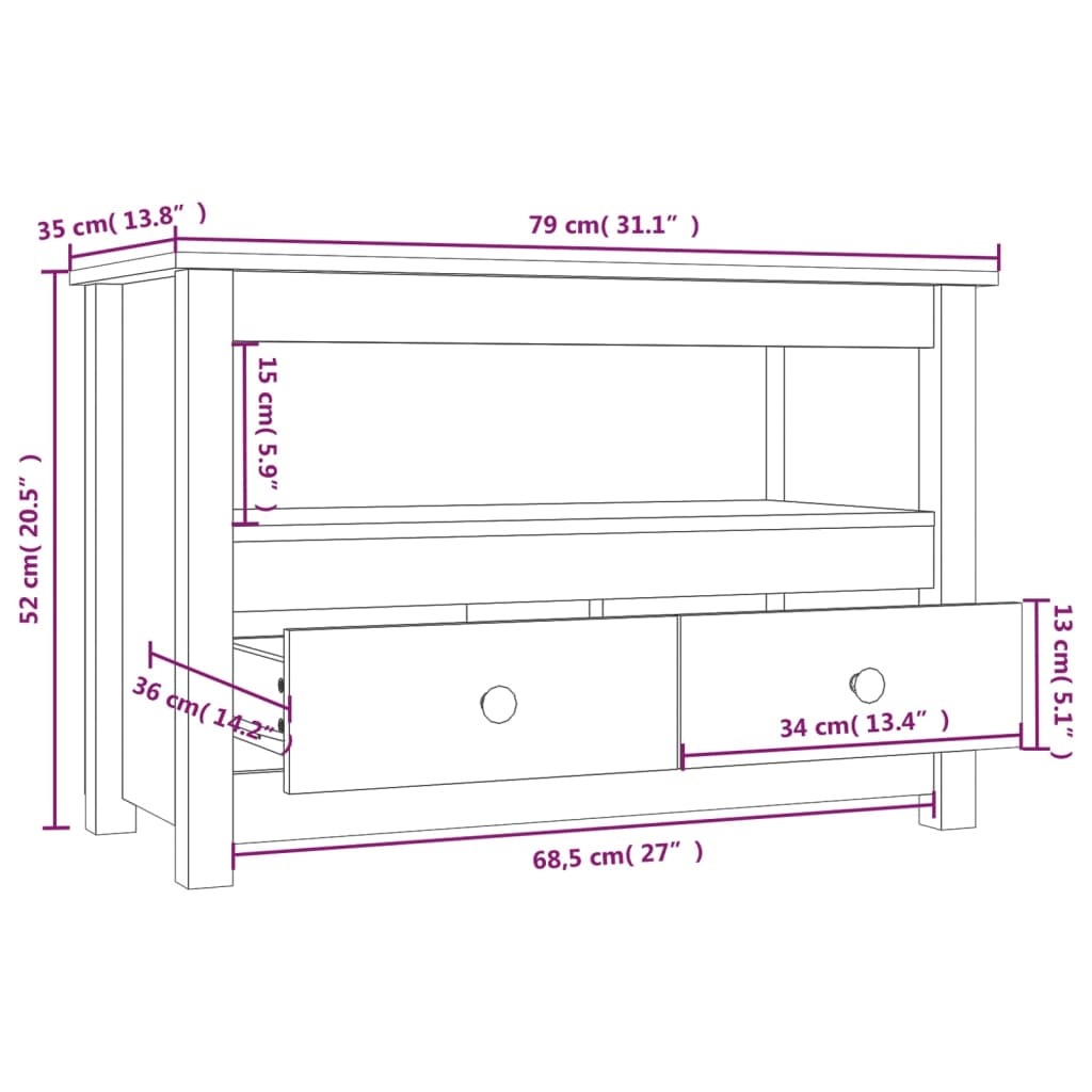 vidaXL Szafka pod telewizor, szara, 79x35x52 cm, lite drewno sosnowe