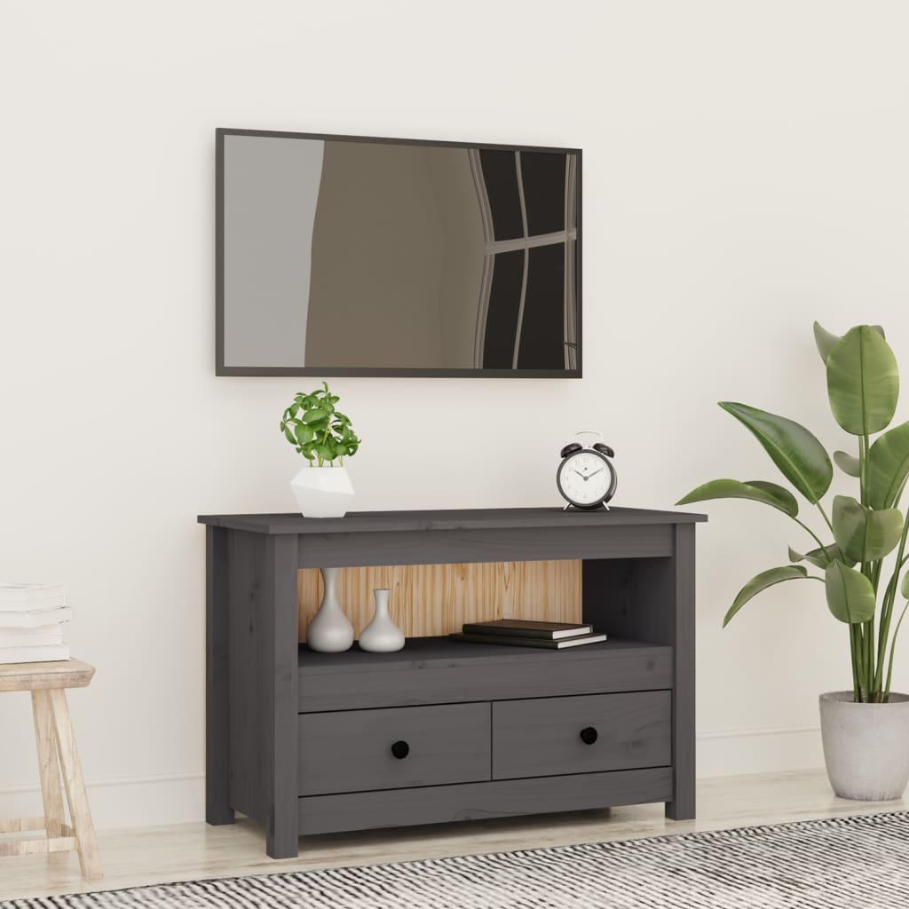 vidaXL Szafka pod telewizor, szara, 79x35x52 cm, lite drewno sosnowe
